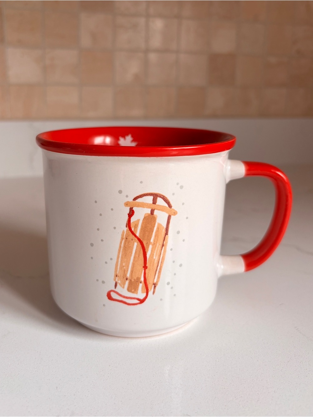 White and Red Sled Ceramic Mug